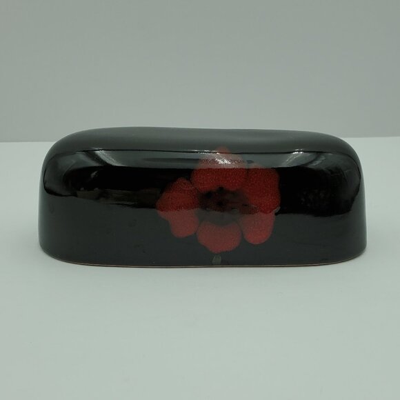 Pfaltzgraff Painted Poppies Covered Butter Dish Brown Floral Butter Keeper - Picture 7 of 7